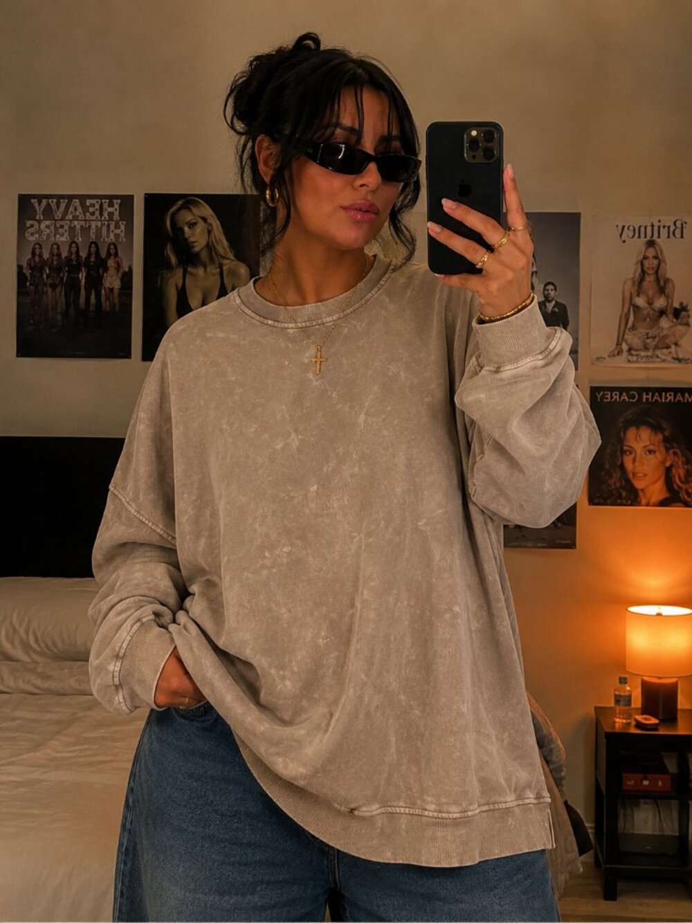No Boundaries Neutral Tan Acid Wash Oversized Crewneck Sweater Size 3X Men's